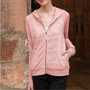 Evy's Tree The Annalise Brush Lace Zip Up Hoodie Pink XS